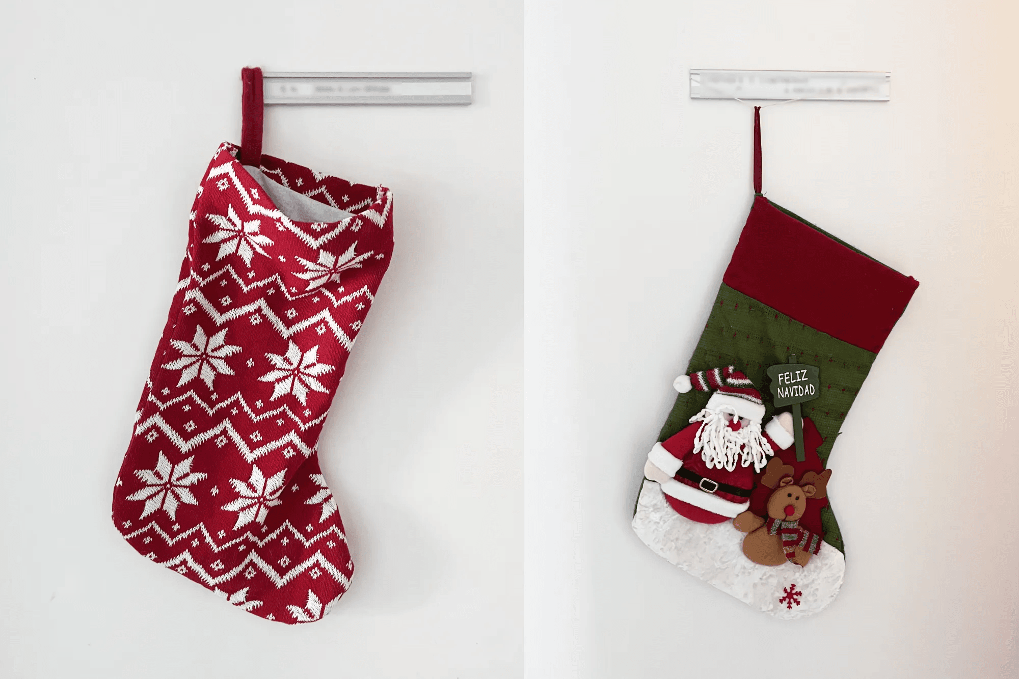 Christmas stockings hanging on a door