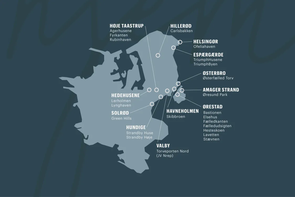 Map showing the locations of Balder’s properties on Zealand.