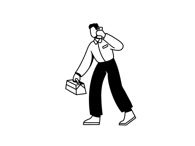 Line drawing of a Balder employee answering a phone call.