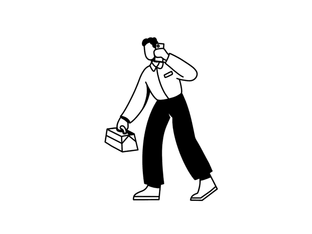 Stregtegning af baldermedarbejder der besvarer et opkald