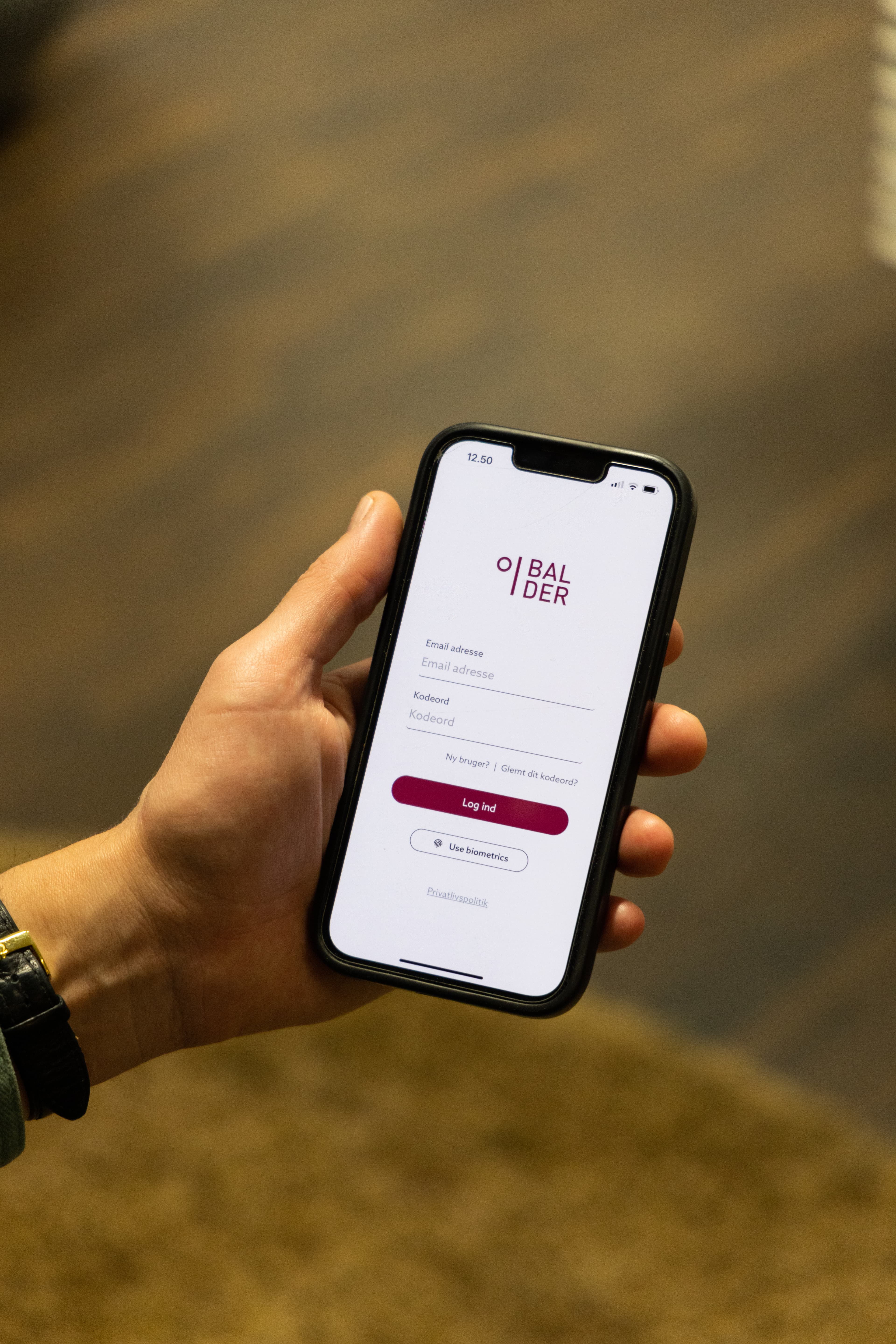 The login-page of the Mit Balder app